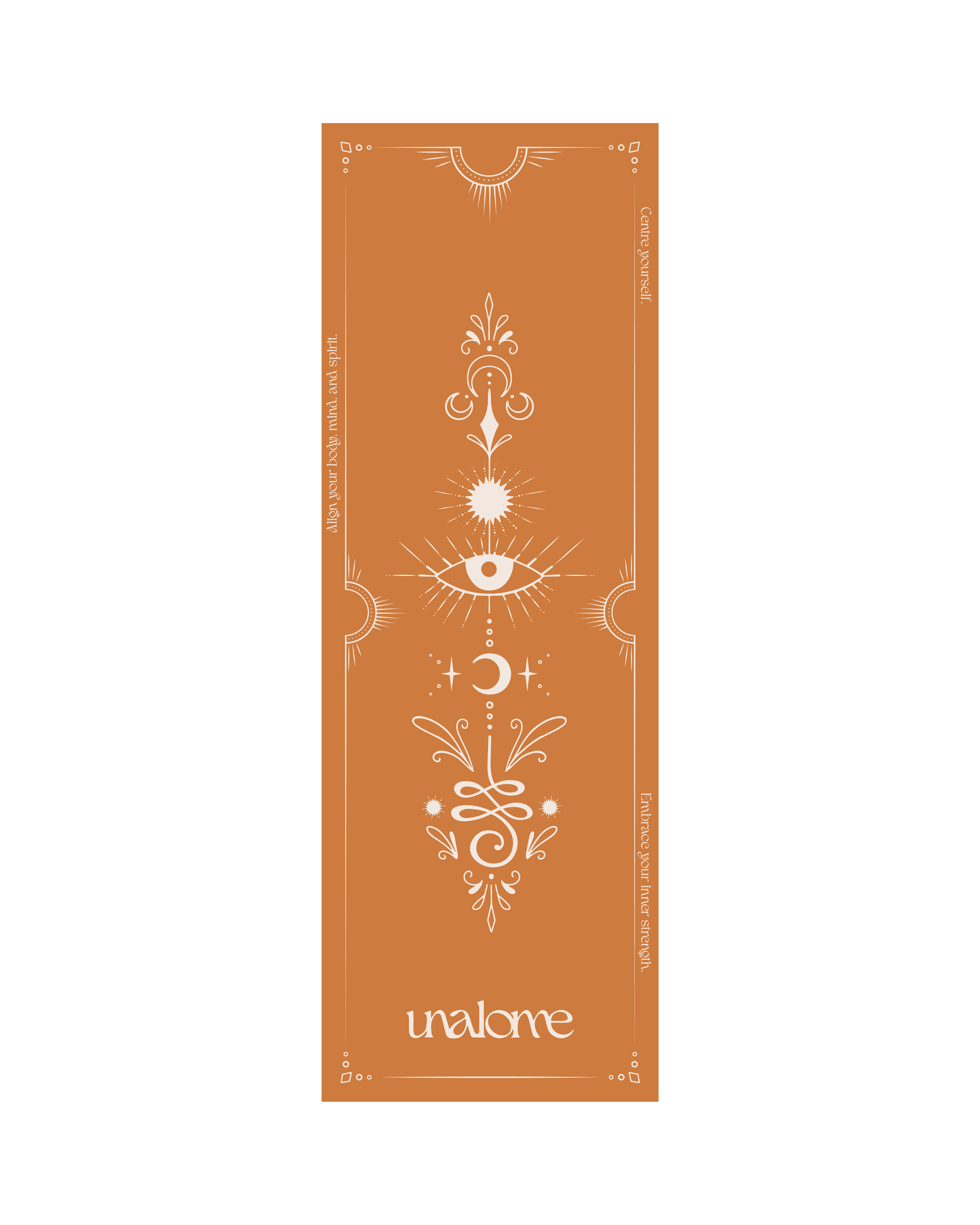 Unalome Gaia hot yoga towel with earthy goddess design – ultra-grip, eco-friendly microfiber towel for sweaty flows and vinyasa yoga